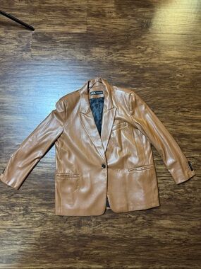 Zara Cognac Faux Leather Blazer Jacket size xxl